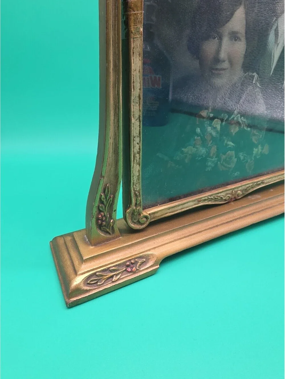 Antique 1930s Art Deco Victorian Style Ornate Wood Picture Frame Hand Colored